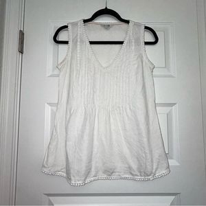 Boden White Sleeveless V-Neck Pintuck Cotton Top